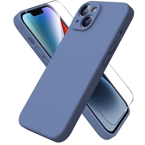 ACRONIX Hülle mit iPhone 14(6.1"),mit 1x Stück Schutzfolie,Liquid Silicone Case mit innem Soft Microfaser Tuch Futter,360° Voll abgedeckte stoßfeste Handyhülle für iPhone 14-Französisches Blau von ACRONIX
