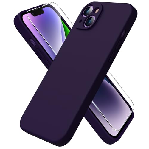 ACRONIX Hülle mit iPhone 14 Plus(6.7"),mit 1 x Panzerglas Schutzfolie,Silicone Case mit innem Soft Microfaser Tuch Futter,360° abgedeckte stoßfeste Handyhülle für iPhone 14 Max-Dunkelviolett von ACRONIX