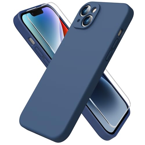 ACRONIX Hülle mit iPhone 14 Plus(6.7"),mit 1 x Panzerglas Schutzfolie,Silicone Case mit innem Soft Microfaser Tuch Futter,360° abgedeckte stoßfeste Handyhülle für iPhone 14 Max-Tiefes Marineblau von ACRONIX