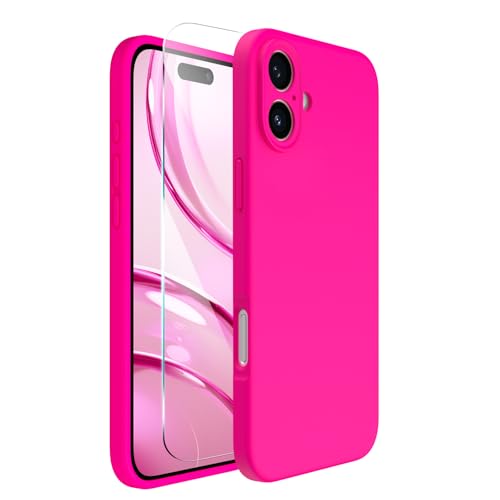 ACRONIX für iPhone 16 Hülle (6.1"), Hochwertige Silikon für iPhone 16 Handyhülle mit Kameraschutz und 1 Schutzfolien, 360° Rundumschutz, stoßfestes Mikrofaserfutter Case - Leuchtend Rosa von ACRONIX