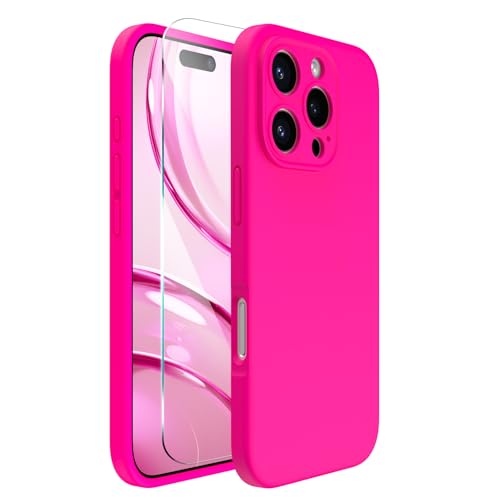 ACRONIX für iPhone 16 Pro Hülle, Hochwertige Flüssigsilikon für iPhone 16 Pro Handyhülle mit Kameraschutz und 1 Schutzfolien, 360° Rundumschutz, stoßfestes Mikrofaserfutter Case - Leuchtend Rosa von ACRONIX