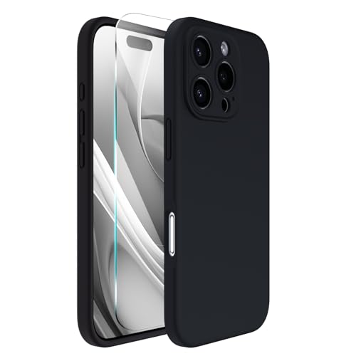 ACRONIX für iPhone 16 Pro Hülle(6.3"), Hochwertige Flüssigsilikon für iPhone 16 Pro Handyhülle mit Kameraschutz und 1 Schutzfolien, 360° Rundumschutz, stoßfestes Mikrofaserfutter Case -Schwarz von ACRONIX