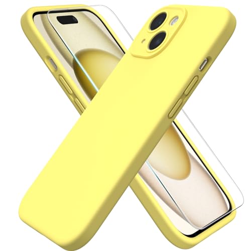 ACRONIX für iPhone 15 Hülle(6.1") Liquid Silicone mit Kameraschutz und 1 Blatt Schutzfolie, Ganzkörper-Case, Stoßfeste, Anti-Kratzer Mikrofaser Handyhülle - Zitronen Gelb von ACRONIX