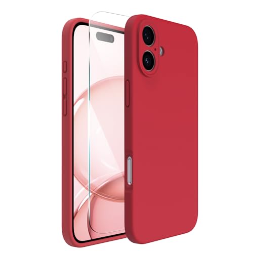 ACRONIX für iPhone 16 Hülle (6.1"), Hochwertige Silikon für iPhone 16 Handyhülle mit Kameraschutz und 1 Schutzfolien, 360° Rundumschutz, stoßfestes Mikrofaserfutter Case -Rot von ACRONIX