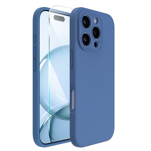 ACRONIX für iPhone 16 Pro Hülle(6.3"), Hochwertige Flüssigsilikon für iPhone 16 Pro Handyhülle mit Kameraschutz und 1 Schutzfolien, 360° Rundumschutz, stoßfestes Mikrofaserfutter Case -Blau von ACRONIX
