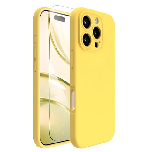 ACRONIX für iPhone 16 Pro Hülle(6.3"), Hochwertige Flüssigsilikon für iPhone 16 Pro Handyhülle mit Kameraschutz und 1 Schutzfolien, 360° Rundumschutz, stoßfestes Mikrofaserfutter Case - Zitrone Gelb von ACRONIX