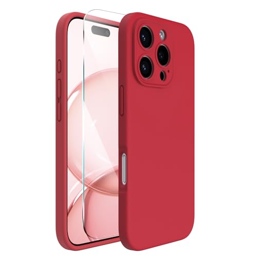 ACRONIX für iPhone 16 Pro Hülle(6.3"), Hochwertige Flüssigsilikon für iPhone 16 Pro Handyhülle mit Kameraschutz und 1 Schutzfolien, 360° Rundumschutz, stoßfestes Mikrofaserfutter Case -Rot von ACRONIX