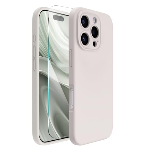 ACRONIX für iPhone 16 Pro Hülle(6.3"), Hochwertige Flüssigsilikon für iPhone 16 Pro Handyhülle mit Kameraschutz und 1 Schutzfolien, 360° Rundumschutz, stoßfestes Mikrofaserfutter Case - Titan Natur von ACRONIX