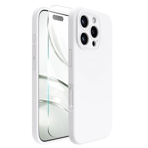 ACRONIX für iPhone 16 Pro Hülle(6.3"), Hochwertige Flüssigsilikon für iPhone 16 Pro Handyhülle mit Kameraschutz und 1 Schutzfolien, 360° Rundumschutz, stoßfestes Mikrofaserfutter Case -Weiß von ACRONIX