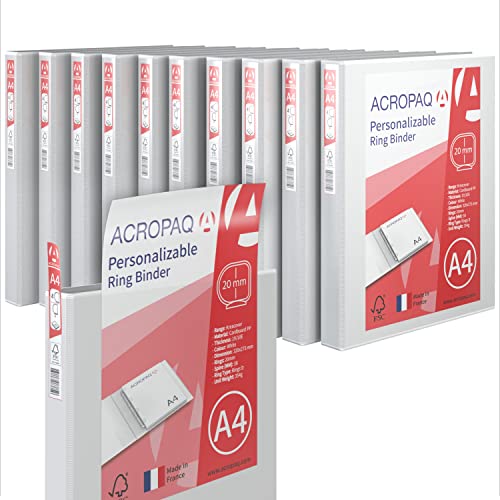 ACROPAQ - 10 x Ringordner A4 Personalisierbar - Mit Klarsichthüllen auf der Vorder- und Rückseite, mit 2 Ringen, 4 cm Rückenbreite - Aktenordner, Ringbuch, A4 Ordner von ACROPAQ