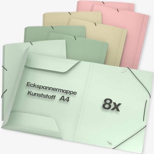 ACROPAQ - 8 x Sammelmappe A4 - Dokumentenbox mit Gummizugverschluss, Schmal, 2 cm Rückenbreite - Dokumentenmappe A4, Archivbox, Heftbox A4 - Pastell, SM03 von ACROPAQ