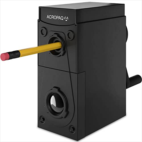 ACROPAQ Bleistiftspitzer mit langer Spitze - Long point pencil sharpener, Kunststifte/Zeichnung/Skizzierstifte, Verstellbare Spitzen, Für Zeichenstifte bis 12 mm - Anspitzer mit Behälter von ACROPAQ