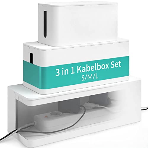 ACROPAQ Kabelbox 3 in 1 Set - Große, Medium und Kleine Kabelboxen, ganz einfach Kabel verstecken und Steckdosen verstecken, Wasserfest, rutschfest, Kabelmanagement ohne Kabelsalat mehr - Weiß von ACROPAQ