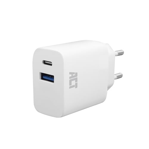 ACT 20W 2-Port USB-C Ladegerät, USB-C + USB-A Power Delivery PPS, GaNFast USB C Adapter, Ohne Ladekabel USB Stecker – AC2122 von ACT