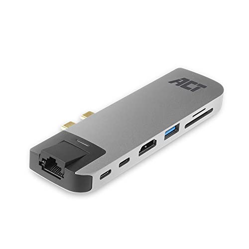 ACT 7-in-1 USB C Hub MacBook, USB C Adapter Hub mit Thunderbolt 3 (100W PD), 4K HDMI, SD/TF Kartenleser, 2X USB, Ethernet - AC7044 von ACT