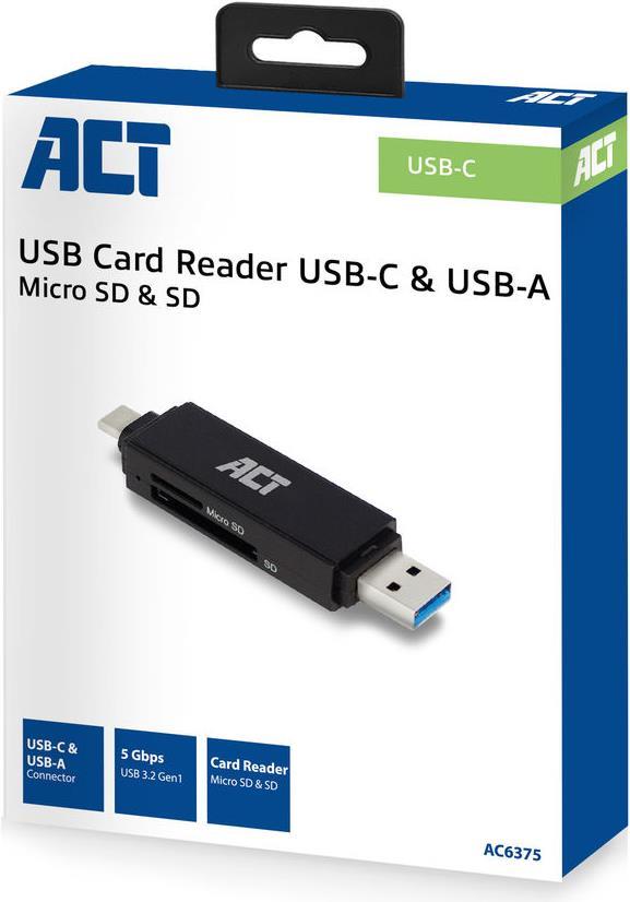 ACT AC6375 - MicroSD (TransFlash) - SD - Schwarz - 5000 Mbit/s - Acrylnitril-Butadien-Styrol (ABS) - USB 3.2 Gen 1 (3.1 Gen 1) - 80 mm (AC6375) von ACT
