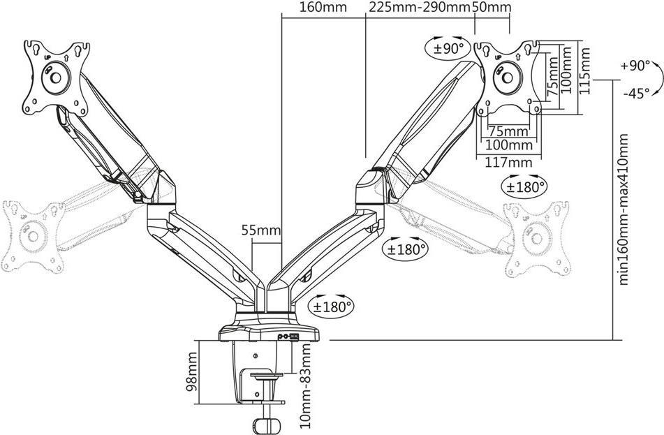 ACT AC8312 Flachbildschirm-Tischhalterung 81,3 cm (32 ) Klemme /Bolzen Schwarz (AC8312) von ACT