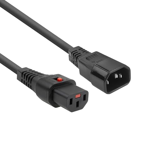 ACT C13 IEC Lock – C14 Netzkabel, Kaltgerätekabel 3 Meter, C13 Buchse nach C14 Stecker, für PDU, Server, Netzwerkgeräte– AK5035 von ACT