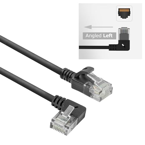 ACT CAT6A Netzwerkkabel 90° gewinkelt nach links, U/UTP LSZH LAN Kabel Dünn 3.6mm Slimline, Flexibles Ethernet Kabel mit RJ45 Stecker, für den Einsatz in Datenzentren, 0.5 Meter, Nach links DC1900 von ACT
