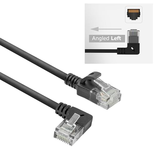 ACT CAT6A Netzwerkkabel 90° gewinkelt nach links, U/UTP LSZH LAN Kabel Dünn 3.6mm Slimline, Flexibles Ethernet Kabel mit RJ45 Stecker, für den Einsatz in Datenzentren, 2 Meter, Nach links von ACT