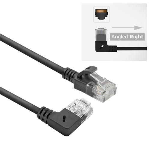 ACT CAT6A Netzwerkkabel 90° gewinkelt nach rechts, U/UTP LSZH LAN Kabel Dünn 3.6mm Slimline, Flexibles Ethernet Kabel mit RJ45 Stecker, für den Einsatz in Datenzentren, 1.5 Meter, Nach rechts von ACT