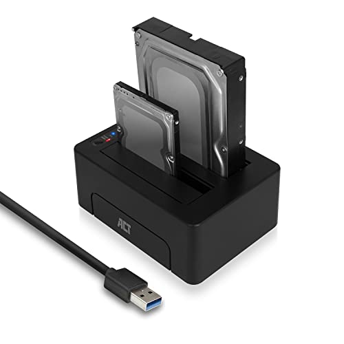 ACT Dual Festplatten Docking Station, USB 3.0 HDD Docking Station für 2.5"/3.5" SATA HDD/SDD, unterstützt Offline-Klonen, Backup-Funktion– AC1504 von ACT