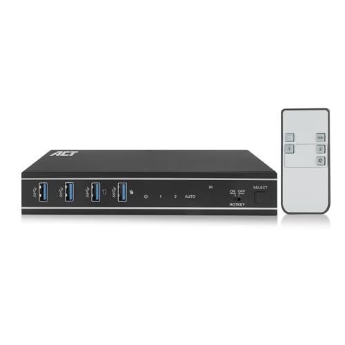 ACT KVM Switch 2 PC 1 Monitor, 4K@60Hz, HDMI Switch, 4-Port USB 3.0, HDCP 2.3, mit HDMI und USB-Kabeln, Fernbedienung, Montagebügel Büro – AC7912 ACT KVM Switch 2 PC 1 Monitor, 4K@60Hz, HDMI Switch, 4-Port USB 3.0, HDCP 2.3, mit HDMI und USB-Kabeln, Fernbedienung, Montagebügel Büro – AC7912 von ACT