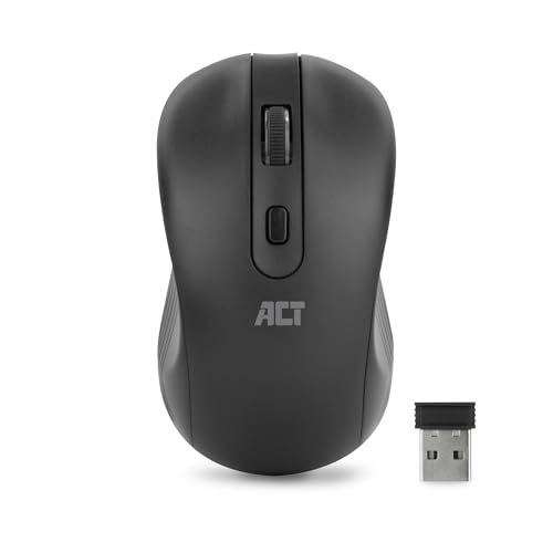 ACT Kabellose Maus Optischer Sensor - 1000 DPI - 2.4Ghz USB-Empfänger - Daumengriff - Links- und Rechtshänder - Leichtgewicht – AC5105 von ACT