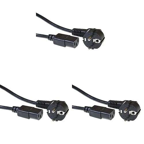 ACT Kaltgerätekabel 0.5m, C13 Kabel, PC Stromkabel, CEE 7/7 auf C13 3 Pin – Schutzkontakt gewinkelt - AK5145 Schwarz (Packung mit 3) von ACT