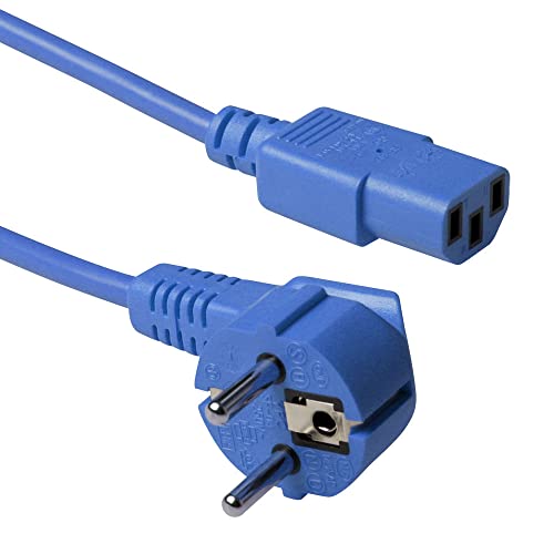 ACT Kaltgerätekabel 0.6m, C13 Kabel, PC Stromkabel, CEE 7/7 auf C13 3 Pin – Schutzkontakt gewinkelt - AK5132 Blau von ACT