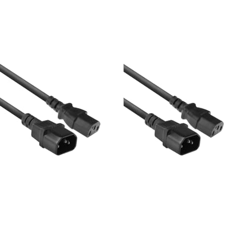 ACT Kaltgerätekabel 1,8m, C13 auf C14 Kaltgerätekabel Verlängerung, IEC Stecker auf Buchse 3 Pin - AK5030 Schwarz (Packung mit 2) von ACT