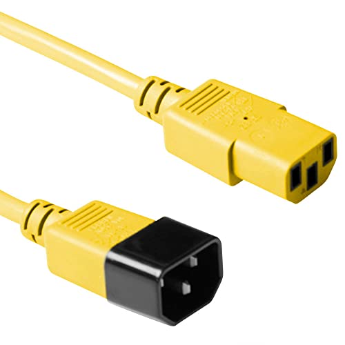 ACT Kaltgerätekabel 1,8m, C13 auf C14 Kaltgerätekabel Verlängerung, IEC Stecker auf Buchse 3 Pin - AK5118 Gelb von ACT