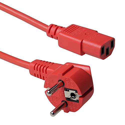 ACT Kaltgerätekabel 1.2m, C13 Kabel, PC Stromkabel, CEE 7/7 auf C13 3 Pin – Schutzkontakt gewinkelt - AK5129 Rot von ACT