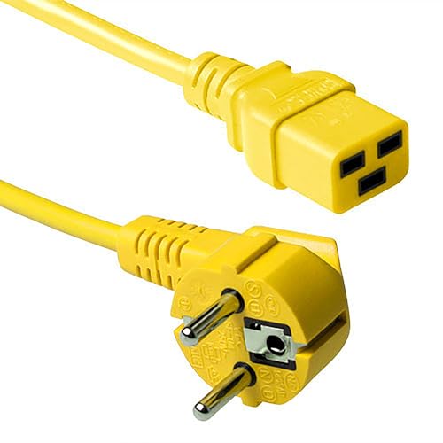 ACT Kaltgerätekabel 1.2m, C19 Kabel, Stromkabel, CEE 7/7 auf C19 – Schutzkontakt gewinkelt – AK5180 Gelb von ACT