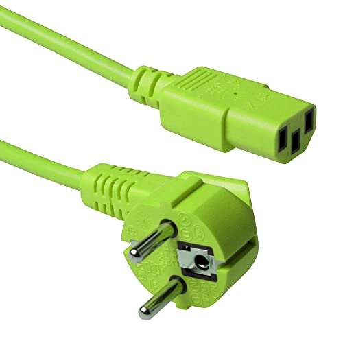 ACT Kaltgerätekabel 1.8m, C13 Kabel, PC Stromkabel, CEE 7/7 auf C13 3 Pin – Schutzkontakt gewinkelt - AK5138 Grün von ACT