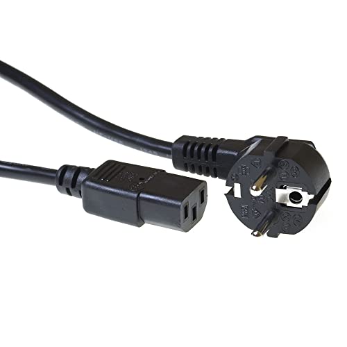 ACT Kaltgerätekabel 2m, C13 Kabel, PC Stromkabel, CEE 7/7 auf C13 3 Pin – Schutzkontakt gewinkelt - AK5015 Schwarz von ACT