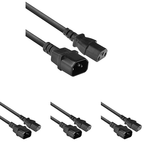 ACT Kaltgerätekabel 7m, C13 zu C14 Kaltgerätekabel Verlängerung, IEC Stecker zu Buchse 3 Pin - AK5121 Schwarz (Packung mit 4) von ACT