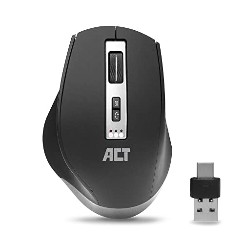 ACT Maus Kabellos, Bluetooth oder 2.4Ghz USB Mini Dongle, Multi-Device Kabellose Maus, 2400 DPI, 7 Tasten, Daumengriff - AC5145 von ACT