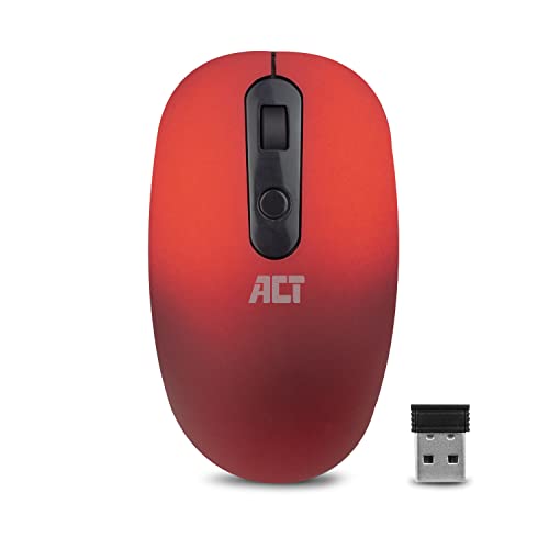 ACT Maus Kabellos Rot - 1200 DPI - 2.4Ghz USB Mini Dongle - Links- und Rechtshänder – Leichtgewicht Wireless Mouse - AC5115 von ACT
