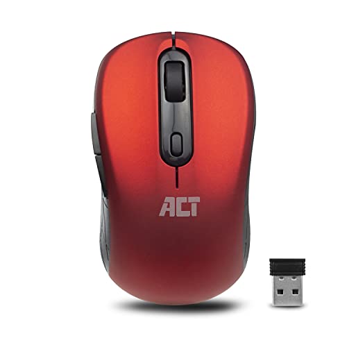 ACT Maus Kabellos Rot - 1600 DPI - 2.4Ghz USB Mini Dongle - Rechtshänder – Leichtgewicht Wireless Mouse – AC5135, Red von ACT