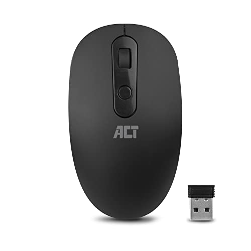 ACT Maus Kabellos Schwarz - 1200 DPI - 2.4Ghz USB Mini Dongle - Links- und Rechtshänder – Leichtgewicht Wireless Mouse - AC5110 von ACT