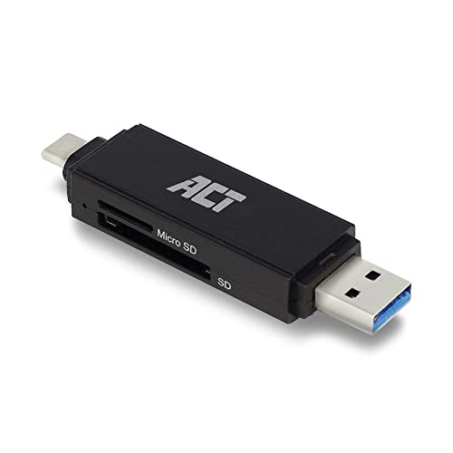 ACT SD Kartenleser USB C, unterstützt USB und USB C 3.0, Universal SD Kartenleser, Micro SD/SD/SDHC/SDXC/T-Flash, USB C Card Reader - AC6375 von ACT