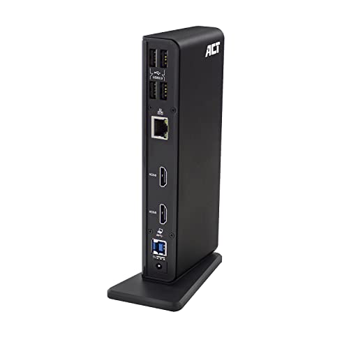 ACT USB-A und USB-C Docking Station 11 in 1, 2-Port HDMI, 2-Port USB 3.0, 4-Port USB 2.0, Gigabit Ethernet, 3.5mm Audio Jack Mikrofon und Kopfhörer – AC7049 von ACT