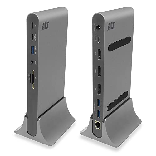 ACT USB C Docking Station für 3 Monitore, 2X HDMI, 1x DisplayPort, mit Ethernet, USB-Hub, Kartenleser und Audio, USB C Dock – AC7047 von ACT