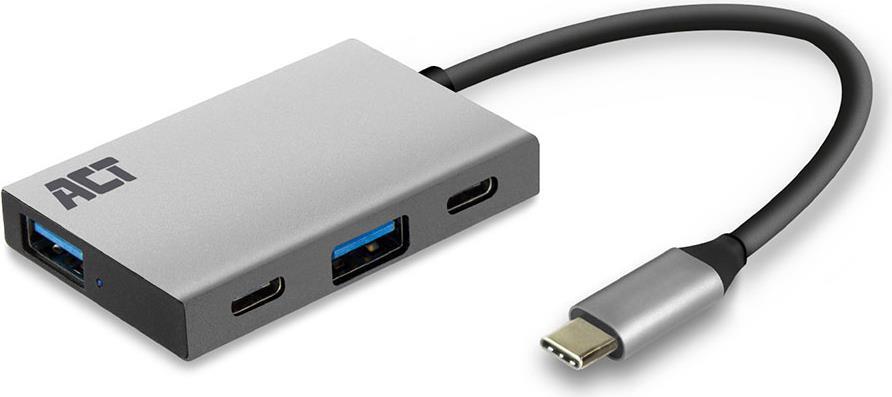ACT USB-C Hub, number of ports: 2x USB C female , 2x USB A female, cable length 0.15m, aluminium housing USB-C - 2XUSB-C, 2XUSB-A, HUB (AC7070) von ACT