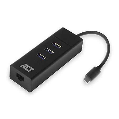 ACT USB C Hub 4-in-1, 3-Port USB Hub 3.0, USB C Ethernet Adapter, für USB C Geräte - AC6400 von ACT