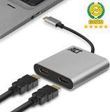 ACT USB-C to HDMI dual monitor MST female adapter, 4K @ 60Hz, cable length 0.13m, aluminium housing USB-C - 2X HDMI MST 1080P 1X4K (AC7012) von ACT