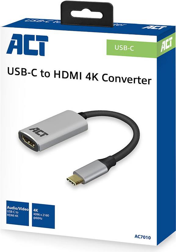 ACT USB-C to HDMI female adapter, 4K @ 60Hz, cable length 0.15m, aluminium housing ADAPTER USB-C-HDMI 0.15M 4K (AC7010) von ACT
