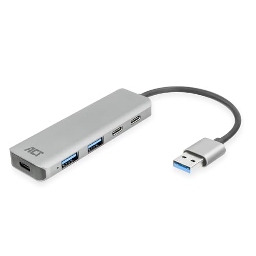 ACT USB Hub, 4-Port USB Hub 3.0, 2X USB-A und 2X USB-C, Premium Aluminum Gehäuse – AC6125 von ACT