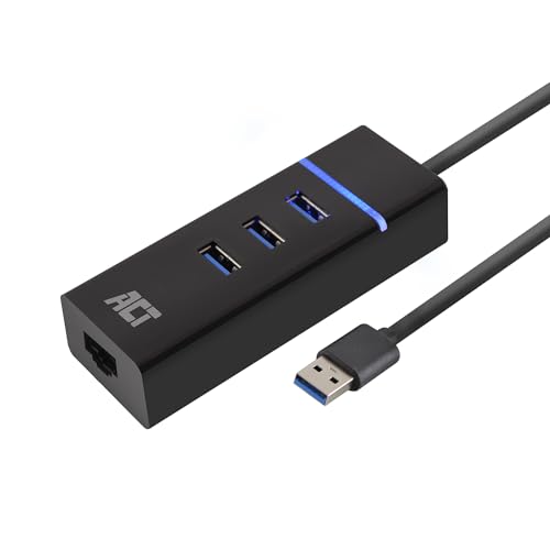 ACT USB Hub 4-in-1, 3-Port USB Hub 3.0, USB A Ethernet Adapter, für PC und Laptop - AC6310 von ACT